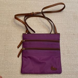 DOONEY & BOURKE PURPLEISH BROWN NYLON LEATHER STRAP CROSSBODY SHOULDER BAG  PURSE